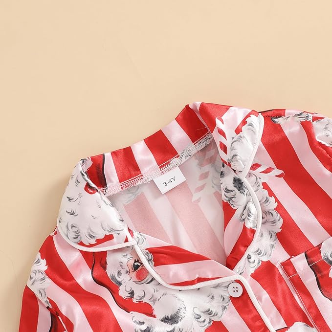 Toddler Kids Baby Girl Solid Pjs Ruffle Long Sleeve Button Shirt Top and Pants Cotton 2Piece Pajamas Set