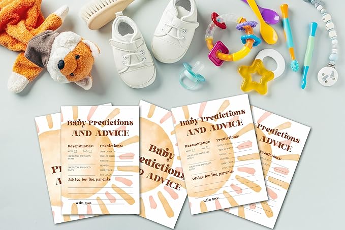 Baby Shower Games For Boy, Boho Sun Baby Predictions and Advice Baby Shower Game, Sunshine Here Comes The Son Gender Reveal Games, Set of 25 Cards(Bohosun006)