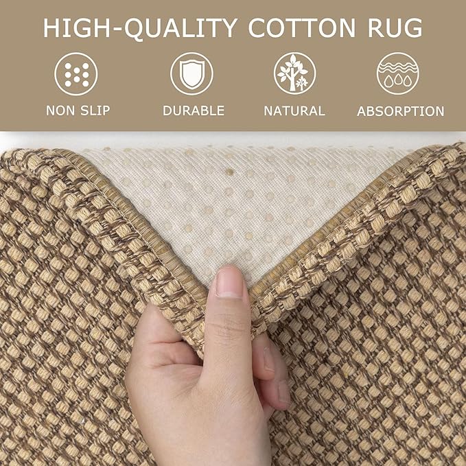 KOZYFLY Long Runners for Hallways 3x12 ft Washable Kitchen Runner Non Slip Rubber Backed Hallway Rugs Cotton Entryway Runner Rug Floor Carpet for Indoor Hall, Backdoor, Kitchen, Tan/Orange/Brown