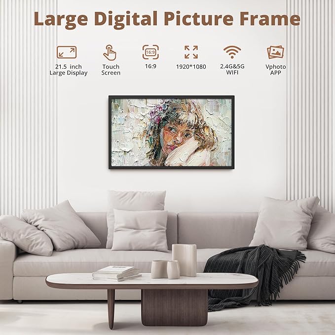 Dragon Touch Large Digital Picture Frame 21.5 inch Black Touch Screen WiFi Digital Photo Frame Display, 32GB Storage, Auto-Rotate, Share Photos via App, Email, Cloud, Classic 21