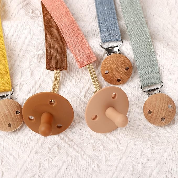 Socub 3 Pack Pacifier Clips for Baby Boys and Girls, Fabric Pacifier Hold with Clip for Binky, Teether Toys, BPA Free, Baby Shower Birthday Gift, 3 Month+(Sage/Ether/Muted)