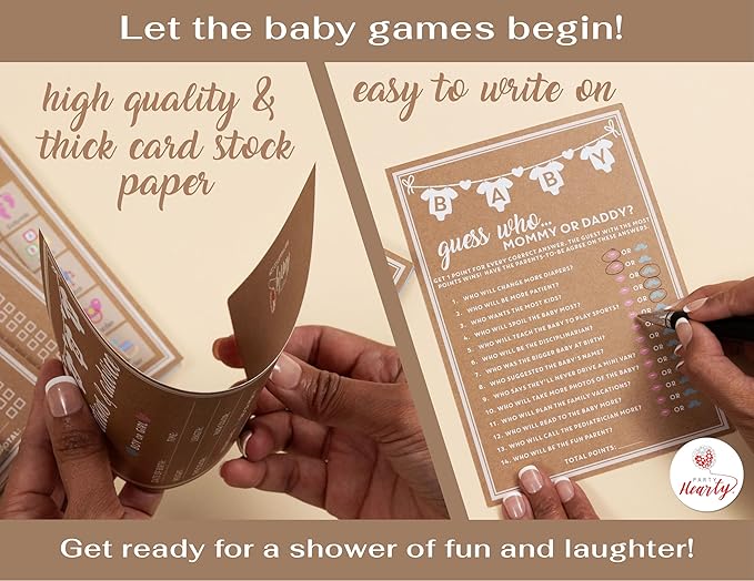Party Hearty Baby Shower Games for Girl or Boy, 250 pcs 5 Games Activities Cards, Funny Baby Shower Games, Gender Neutral, Baby Shower Ideas
