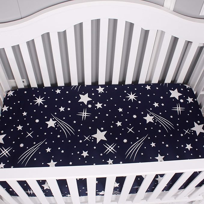 Belsden 3 Pack Microfiber Durable Crib Sheets Fitted, Silky Soft Smooth Breathable Baby Sheets Set, 28''x52 Fits Standard Crib and Toddler Mattresses,White Star & Navy & Navy Star