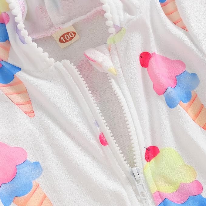 Girls Hooded Zip Terry Coverups Swimsuit Kids Baby Girl Floral Print Short Sleeve Swim Cover-Up Swimwear
