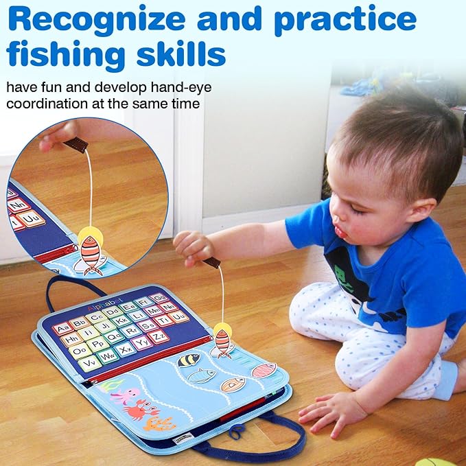 Busy Board Montessori Toys for 1 2 3 4 Year Old Boys Girls Gifts, Sensory Toy for Toddlers 1-3, Educational Activities Travel Toy for Airplane Car, Busy Book for Learning Fine Motor Skills,Blue