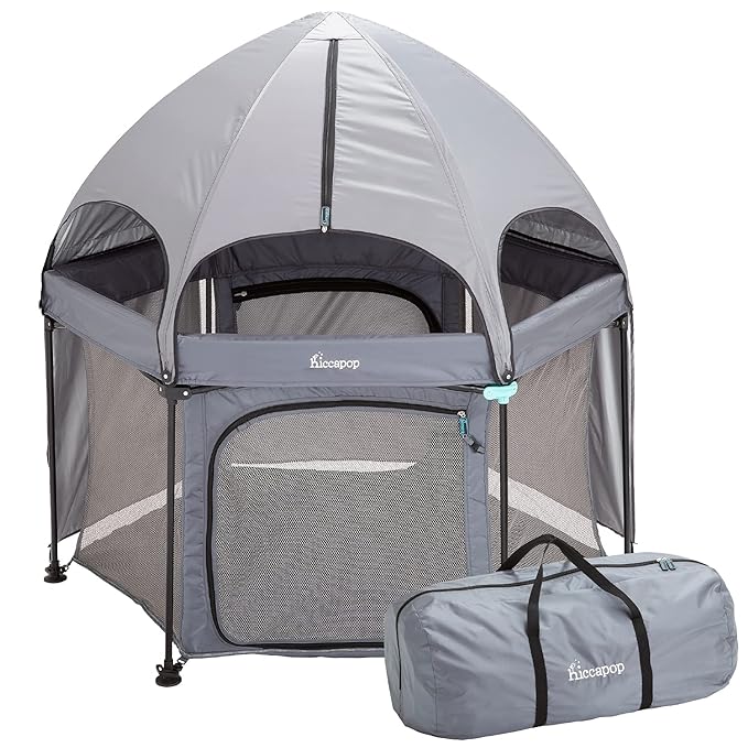 Hiccapop 53” PlayPod Outdoor Baby Playpen for Baby with Canopy, Deluxe Portable Playpen for Babies and Toddlers with Dome