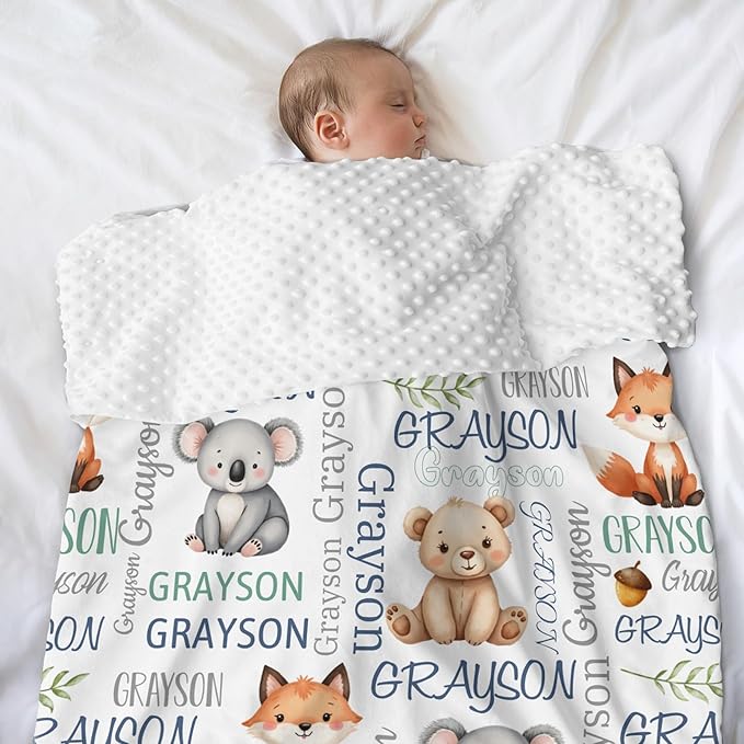 Personalized Baby Blanket for Boys Bear Custom Baby Blankets with Name Dotted Backing Customized Gifts for New Mom Customize Baby Blanket for Kids Newborn Birthday
