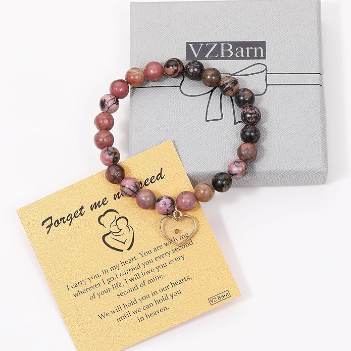 Miscarriage Gift Heart Charm Stretch Bracelet Crystals and Healing Stones Bracelet for Mother Father