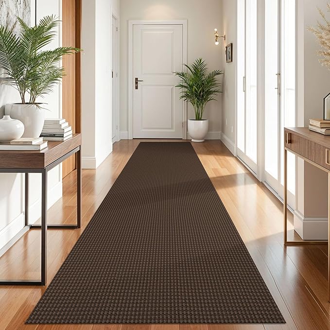 KOZYFLY Runners for Hallways 3x10 ft Washable Kitchen Runner Non Slip Rubber Backed Hallway Rugs Cotton Entryway Runner Rug Floor Carpet for Indoor Hall, Backdoor, Kitchen, Reddish Brown/Coffee