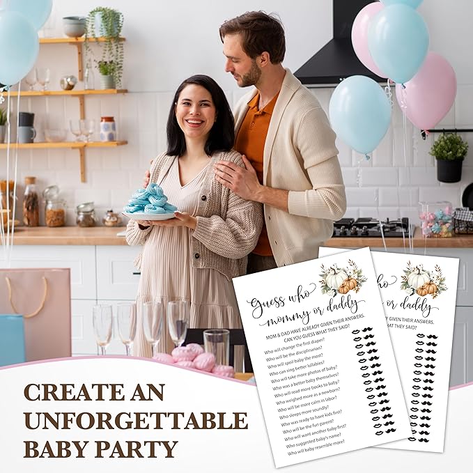 Fall Baby Shower Games, Find Who Mommy Or Daddy Themed Gender Reveal Party Game, Fall Festival Games Cards With Pumpkin Design, Boho Baby Shower Games, Thanksgiving Party Supplies -04