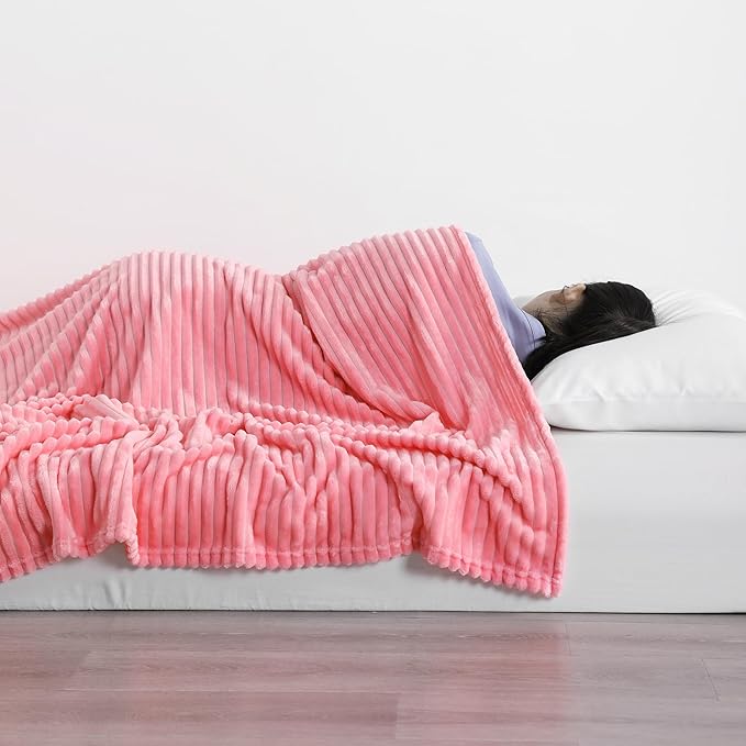Ntbay Flannel Fleece Twin Blanket, Soft Lightweight Fuzzy Bed Blanket for Couch Sofa Bed All Seasons - Pink - 60 x 80 inches