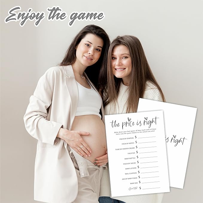 The Price Is Right Baby Shower Game Set - Classic White - 30 Double-Sided Fill In Style Game Cards, Gender Reveal, Baby Announcement, Party Favor & Supplies - B07