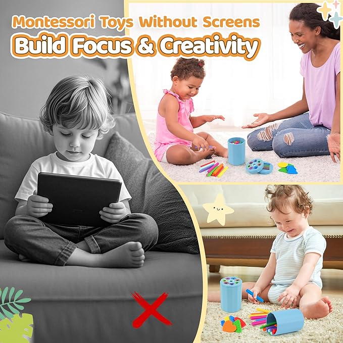 Shape & Color Sorting Montessori Baby Toddler Toys for 1 2 3 Years Boys Girls, Silicone Montessori Toys for 1 Year Old, Fine Motor Skills Sensory Toddlers Toy 1 Year Old Girl and Boy Gift, 2 in 1