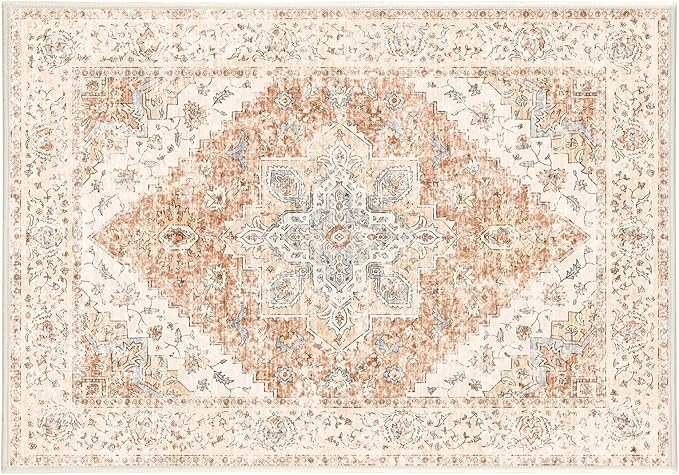 Ciicool 4x6 Rug, Washable Area Rug Boho Rugs for Living Room Non-Slip Indoor Rugs Large Low-Pile Mat Floor Carpet Vintage Rug for Bedroom Dinning Office Foyer Decor