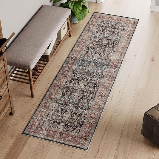 Dripex Washable Runner Rug 2x6 Non-Skid Kitchen Runner Vintage Kitchen Rug for Hallway Soft Low-Pile Carpet, Stain Resistant Kitchen Mat for Laundry Living Room Bathroom