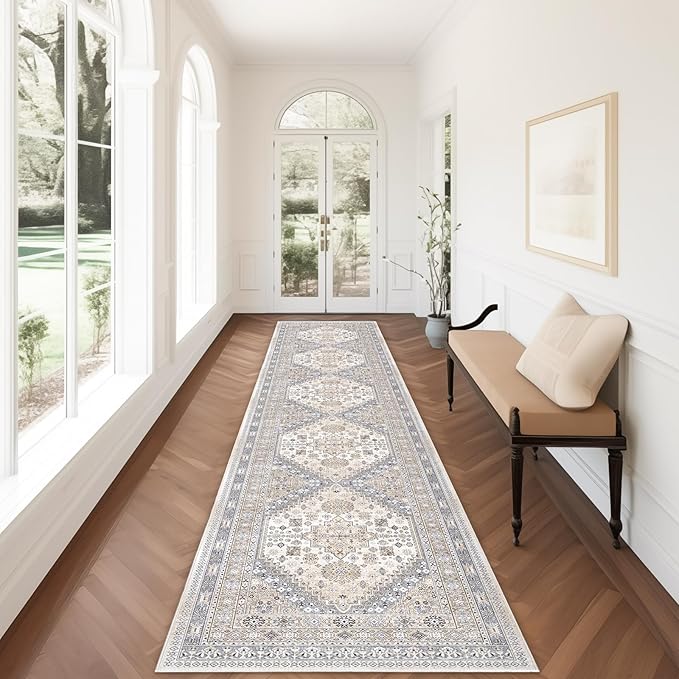 zesthome Washable Runner Rug 2.5x12 - Stain Resistant Entryway Rug,Ultra-Thin Kitchen Rugs, Anti Slip Backing Runner Rugs for Entrance Laundry Room Indoor Hallway (Beige,2.5'x12')