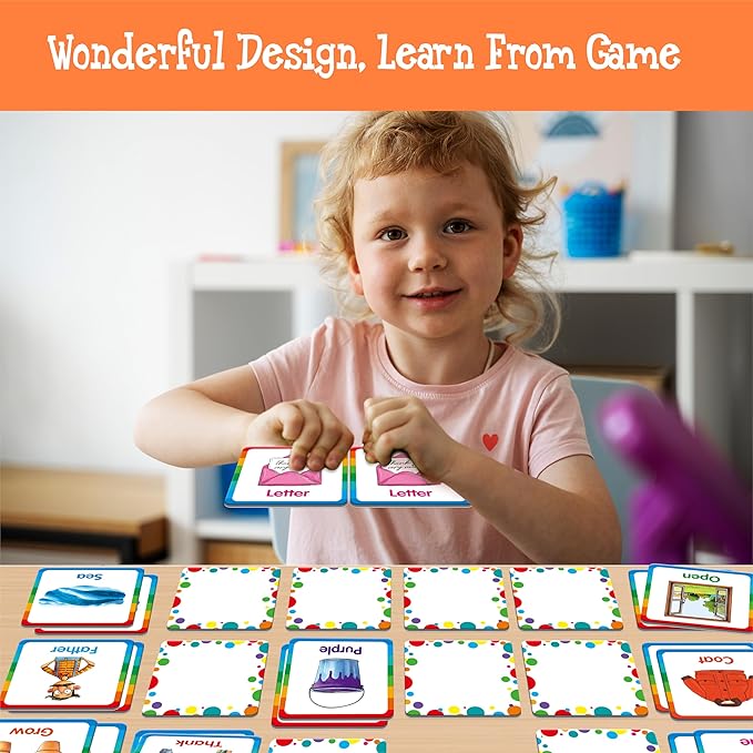 Hebayy Memory Matching Game, 72 PCS Sight Words Matching Cards for Kids, 36 Pairs Memory Cards, Educational Toy for Children to Learn Sight Words 5+ Years Old