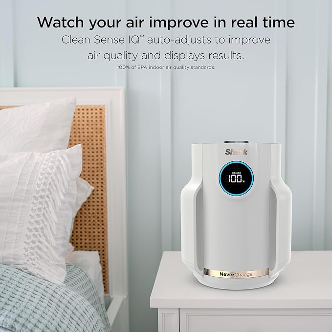 Shark NeverChange Air Purifier Compact Pro with Long-lasting HEPA Exceeding Filtration, Captures Pet Dander, Dust, Smoke, and Allergens, up to 250 sq. ft. for Bedroom, Home Office, Dorm, HP072GN