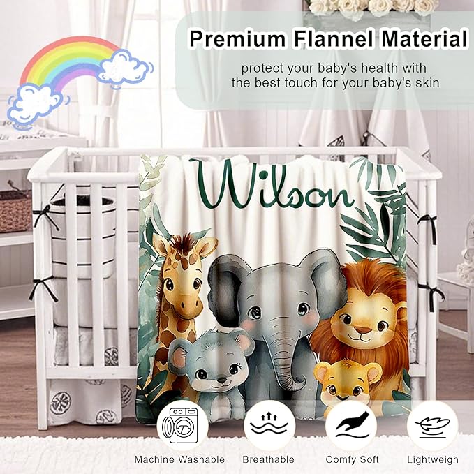 Ship Next Day, Personalized Baby Blanket for Boys Girls - Printed in USA, Custom Baby Blanket with Name Super Soft Plush Flannel, Easter Christmas Brithday Gifts for Baby Shower Kids Toddlers Newborn