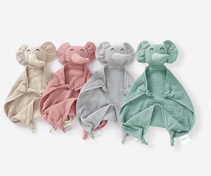 Organic Elephant Loveys for Babies,Muslin Baby Security Blankets for Babies,Soft Elephant Baby Snuggle Animals for Newborn,Newborn Baby Gift,Baby Gift for Boys and Girls (Blue)