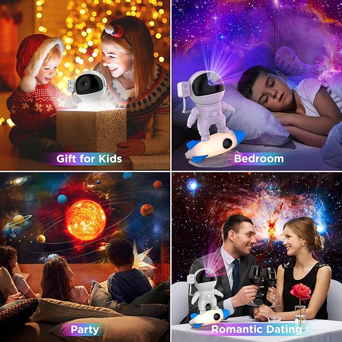 Star Projector, Astronaut Galaxy Projector for Bedroom, 12 in 1 HD Planetarium Projector with Timer & Rocket Night Lights, 360° Rotating Galaxy Star Night Light Projector for Kids Gifts