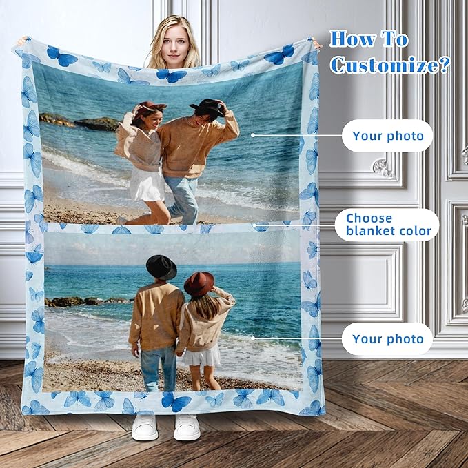Custom Personalized 9 Photo Collage Blanket Thow Gifts with Text, Customized Pictures Blankets Gift for Christmas Birthday Thanksgiving Adults Kids Dad Mom Girlfriend Boyfriend (2 Grid)