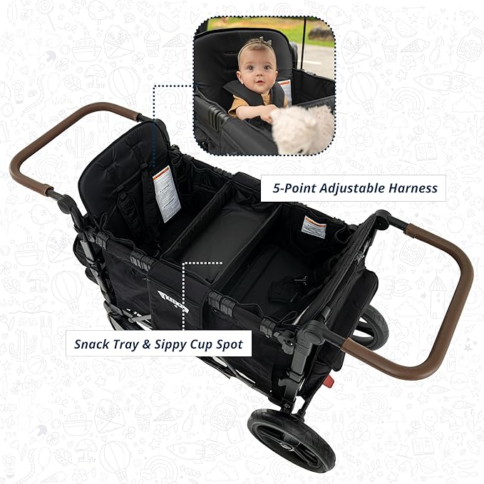 Keenz XC EVO - Luxury 2 Passenger Stroller Wagon for Kids | Foldable 2 Passenger Quad Seater with Adjustable Canopy | Black