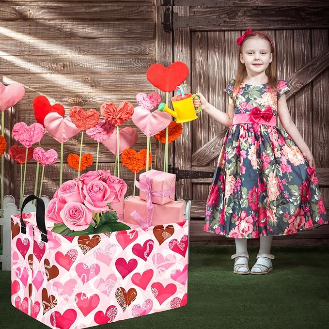 Rectangle Heart Partten Kids Gift Home Shelf Storage Basket Organizer Box Clothes Laundry Hamper Toys Nursery Basket Baby Laundry Box with Handles