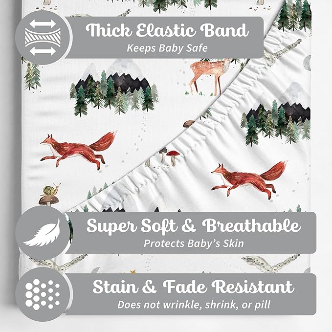 Baby Changing Pad Cover 2-Pack for Boys, Girls (Woodland Forest Animals) - Premium Fitted Sheets Baby Diaper Changing Table Cover - Buttery Soft Cotton Blend