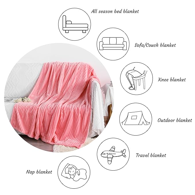 Ntbay Flannel Fleece Twin Blanket, Soft Lightweight Fuzzy Bed Blanket for Couch Sofa Bed All Seasons - Pink - 60 x 80 inches