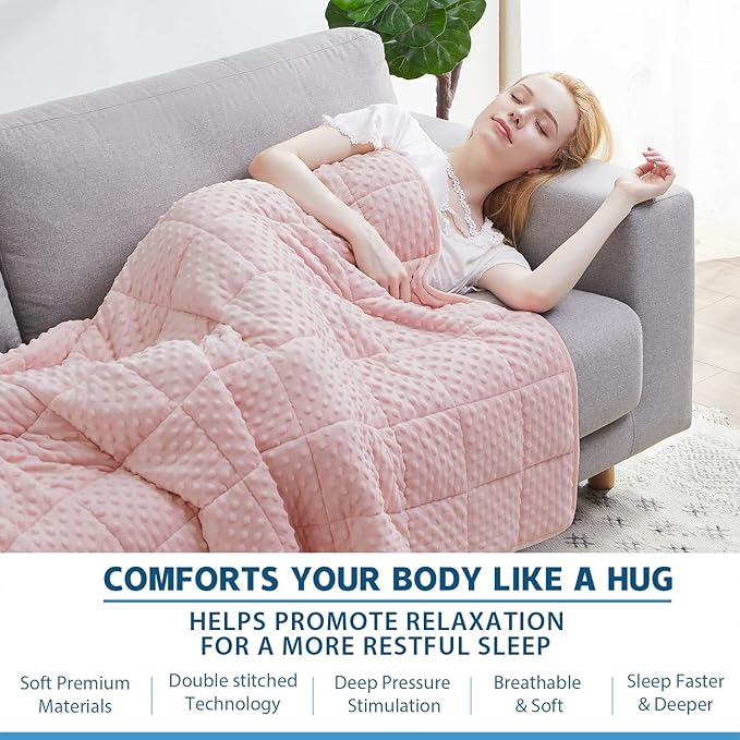 Weighted Blanket Queen 20lbs for Adult(60"×80",Pink) Breathable Soft Minky Weighted Throw Blanket for All Season,Heavy Blanket with Premium Glass Beads