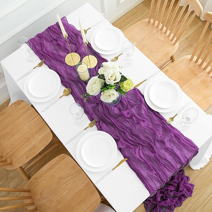 12Pack Purple Table Runner 10FT Cheesecloth Table Runner 35x120inch Cheese Cloth Table Runners Rustic Boho Gauze Table Runners for Party Wedding Birthday Dining Bridal Baby Shower Decor