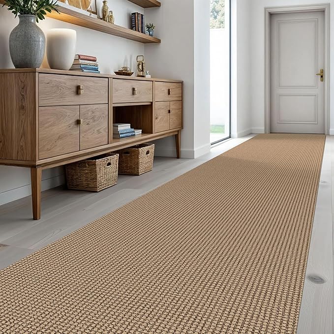 KOZYFLY Extra Long Runners for Hallways 3x20 ft Washable Kitchen Runner Non Slip Rubber Backed Hallway Rug Cotton Entryway Runner Rug Floor Carpet for Indoor Hall, Kitchen, Stair, Tan/Orange/Brown