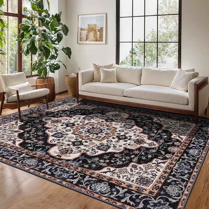 Ciicool Area Rug 5x7ft Washable Rugs for Living Room Non-Slip Indoor Rugs Large Low-Pile Mat Floor Carpet Vintage Rug for Bedroom Dinning Foyer Decor