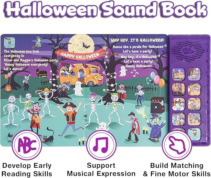 Steve and Maggie Sing-Alongs 10-Button Safe & Sound Book | Interactive Halloween Toys for Kids Ages 3-8 | Learning Books with Music Gifts for Boys & Girl