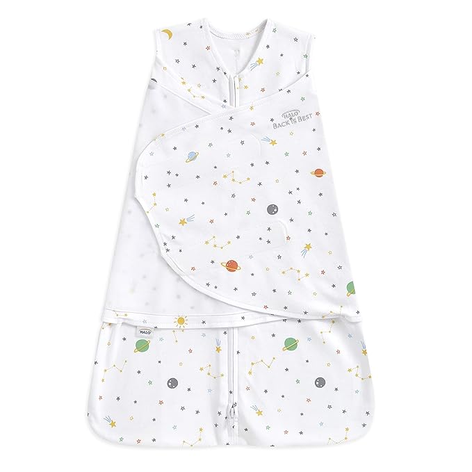 HALO 100% Cotton Sleepsack Swaddle, 3-Way Adjustable Wearable Blanket, TOG 1.5, Space, Newborn, 0-3 Months