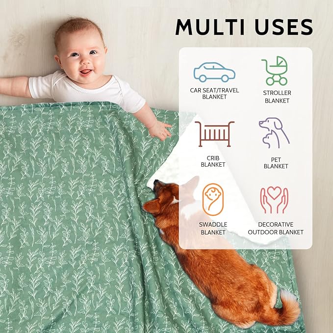 Green Sage Baby Blankets, Sage Toddler Blanket for Boys Girls, Dotted Backing, Double Layer, Crib Receiving Blanket, for Nursery/Stroller/Toddler Bed/Carseat, 30 x 40 Inch