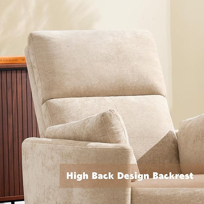 Swivel Rocker Recliner Chair,Manual Nursery Swivel Rocking Recliner,Upholstered Adult Rocking Glider Chair with 2 Pillows for Living Room Bedroom (Khaki, Manual Operation)