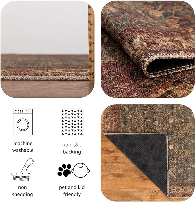 Keen Home Design 8x10 Rug - Machine Washable Area Rug with Non-Slip Backing, Ideal for Living Room, Dining Room, Bedroom - Vintage, Easy Clean, Durable, Low Pile Rug - (8' x 10')