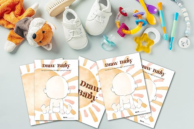 Baby Shower Games For Boy, Boho Sun Draw Baby Shower Game, Sunshine Here Comes The Son Gender Reveal Games, Set of 25 Cards(Bohosun007)