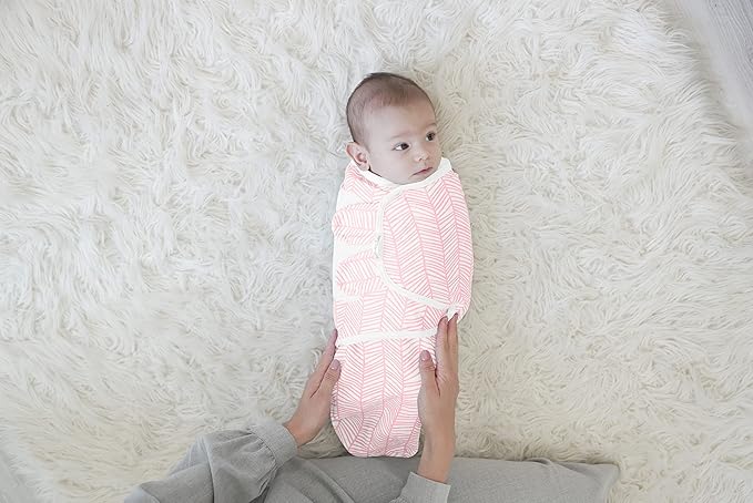 BaeBae Goods Swaddle Blankets, Set of 4, 100% Cotton, Lightweight, Breathable, Adjustable for Boys and Girls, 0-3 Months (Pink/Grey Triangles)