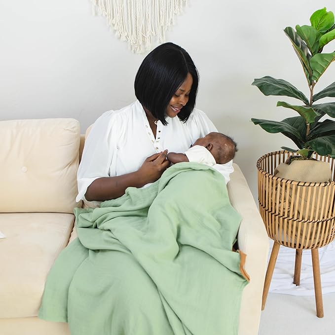 Leyl&Ari Basic Toddler Blanket | Organic Baby Blanket for Boys Girls | Gender Neutral Newborn Essentials (Sage/Sienna)