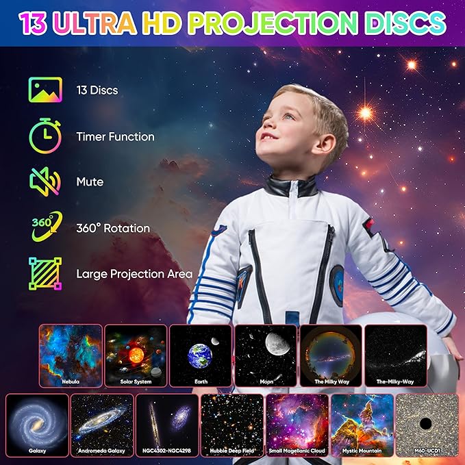 Galaxy Projector, 12 in 1 Planetarium Galaxy Star Projector for Bedroom, 360° Rotating Galaxy Star Night Light Projector for Kids, Home Theater, Ceiling, Room Decoration, Pink, BL-DQY02