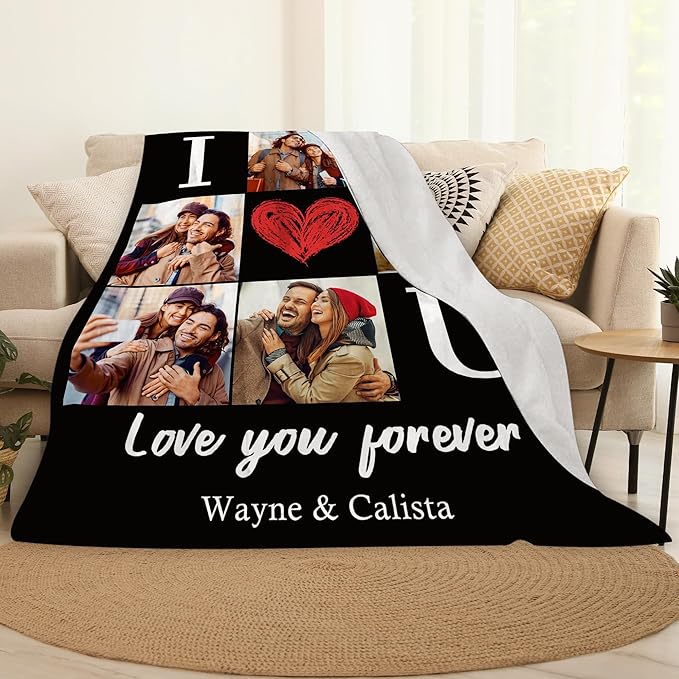 Custom Picture Blanket with Photos - Couple, Christmas, Birthday
