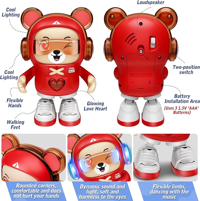 2 Pcs Dancing Bear Toys, Baby Dancing Moving Crawling Musical Toys Age 3-12 Months, with Light, Musical and Dancing, Birthday Gift for Age 1 2 3 4 Year Old Toddlers