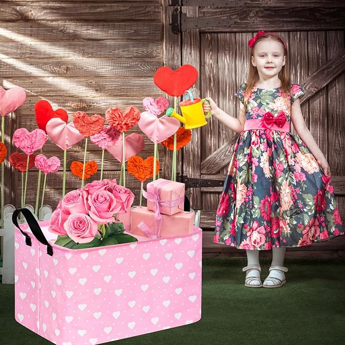 Rectangle Heart Partten Kids Gift Storage Basket Home Shelf Storage Basket Organizer Box Clothes Laundry Hamper Toys Nursery Basket Baby Laundry Basket with Handles