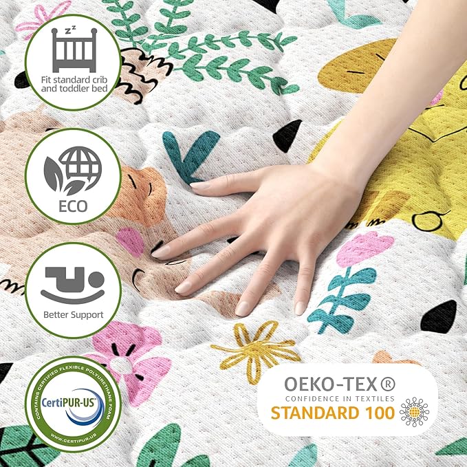 5" Crib & Toddler Mattress, 52x27.5 Breathable Knitted Fabric Cover, CertiPUR-US Certified Foam, Edge Reinforcement, Fits Standard Size Crib and Toddler Bed, Elephant
