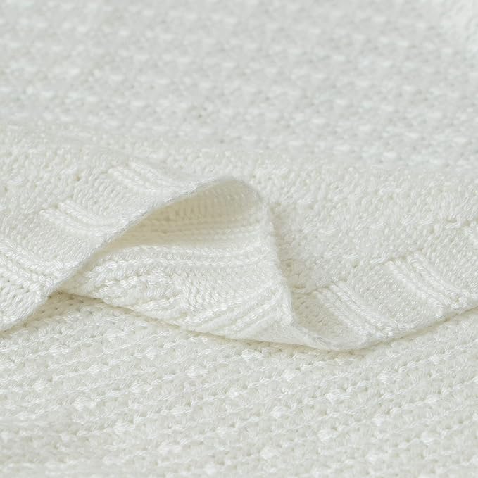 NTBAY Cable Knit Cooling Toddler Blanket, Soft and Breathable Baby Blanket 30x40 Inches Made from Rayon Derived from Bamboo for Crib, Stroller, Nursery, White