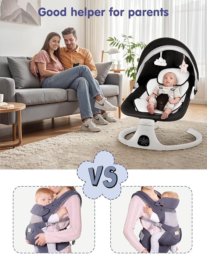 Baby Swing for Infants to Toddler Electric Newborn Swing with 5-Speed 3-Seat Positions 5-Point Carabiner,with Bluetooth Music 10-Preset Melodies, Indoor and Outdoor use