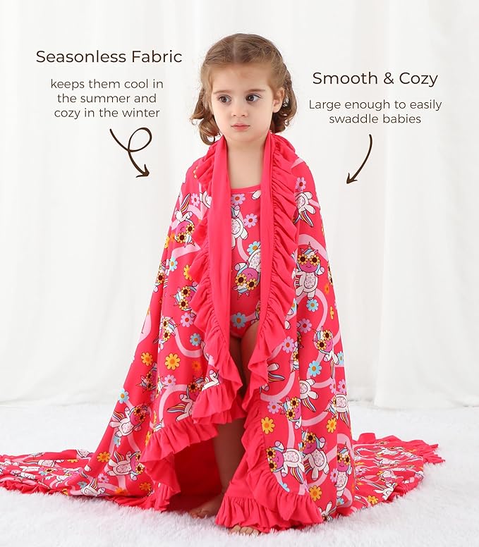 Premium Baby Blanket for Girls, Stretchy Quilt, Soft Crib Bedding for Newborn Baby and Toddler, Ruffle Nursery Blanket for Kids, Viscose Made from Bamboo 50''x50'' Pink Unicorn